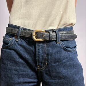 Vintage Black Croc Embossed Leather Belt - L 30-34"